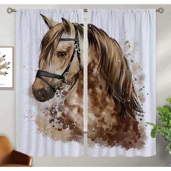 Horse Blackout Curtains for Home Decor,Black White Horses Herd Run 63 By 63 S9 - Picture 2 of 2
